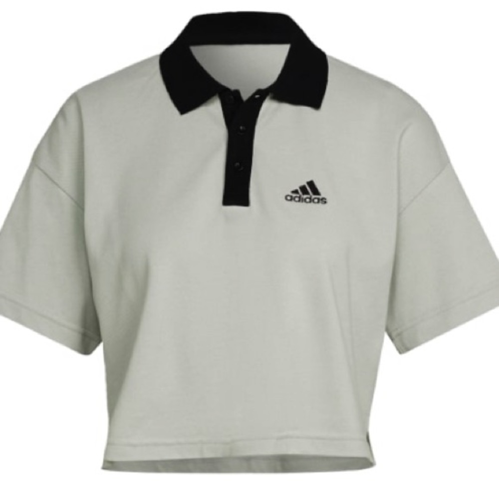 Women's Adidas Cropped Piqué Polo Shirt - Large / Linen Green